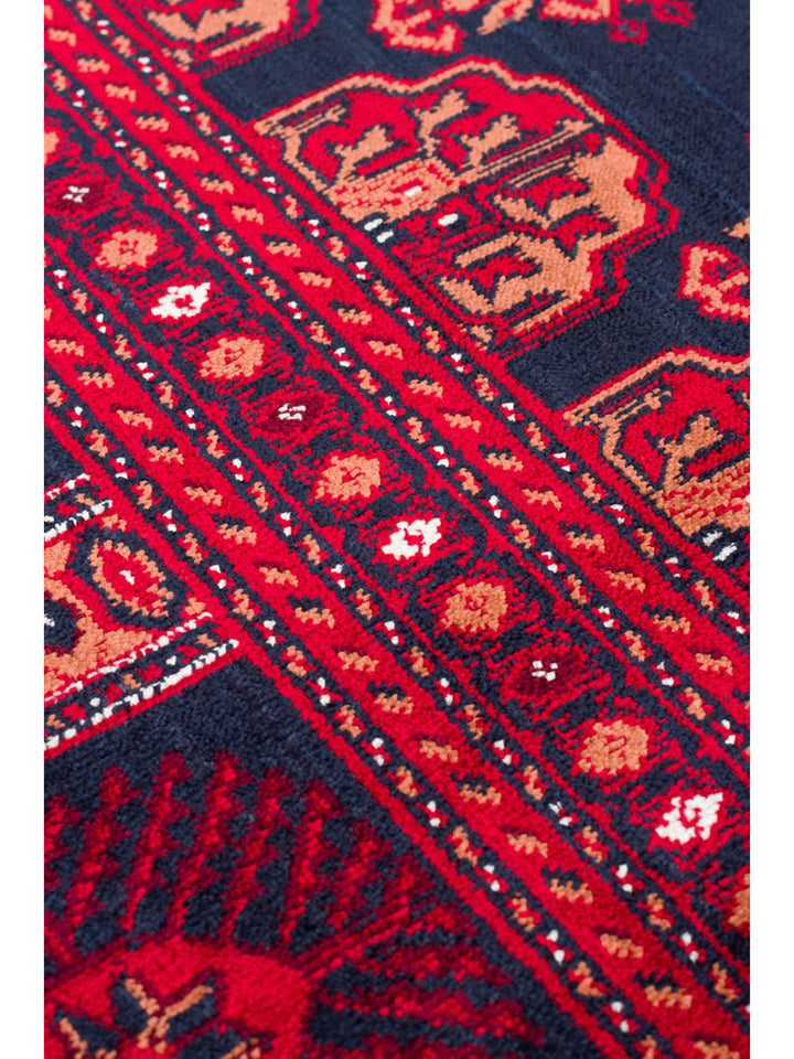 Paghman Series Afghan Patterned Viscose Dense Woven Non-Slip Based Thin Machine-Made Carpet 03 NAVY