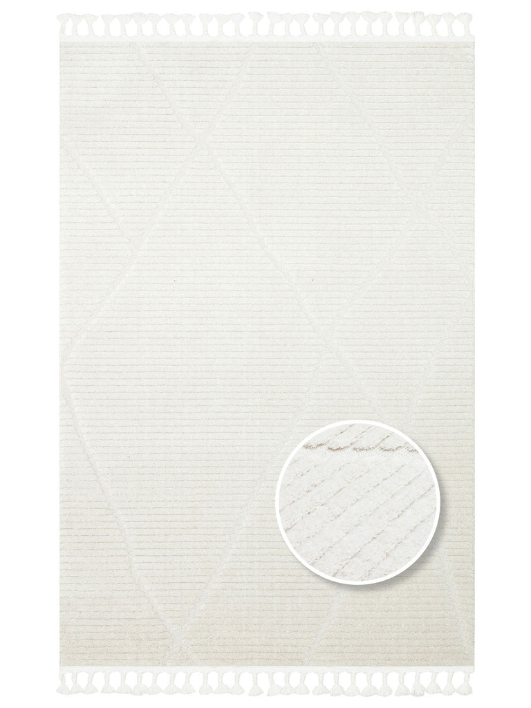 Tabasco Series Ethnic Patterned Living Room Hallway Entrance Modern Scandinavian Rug TAB 07 WHITE