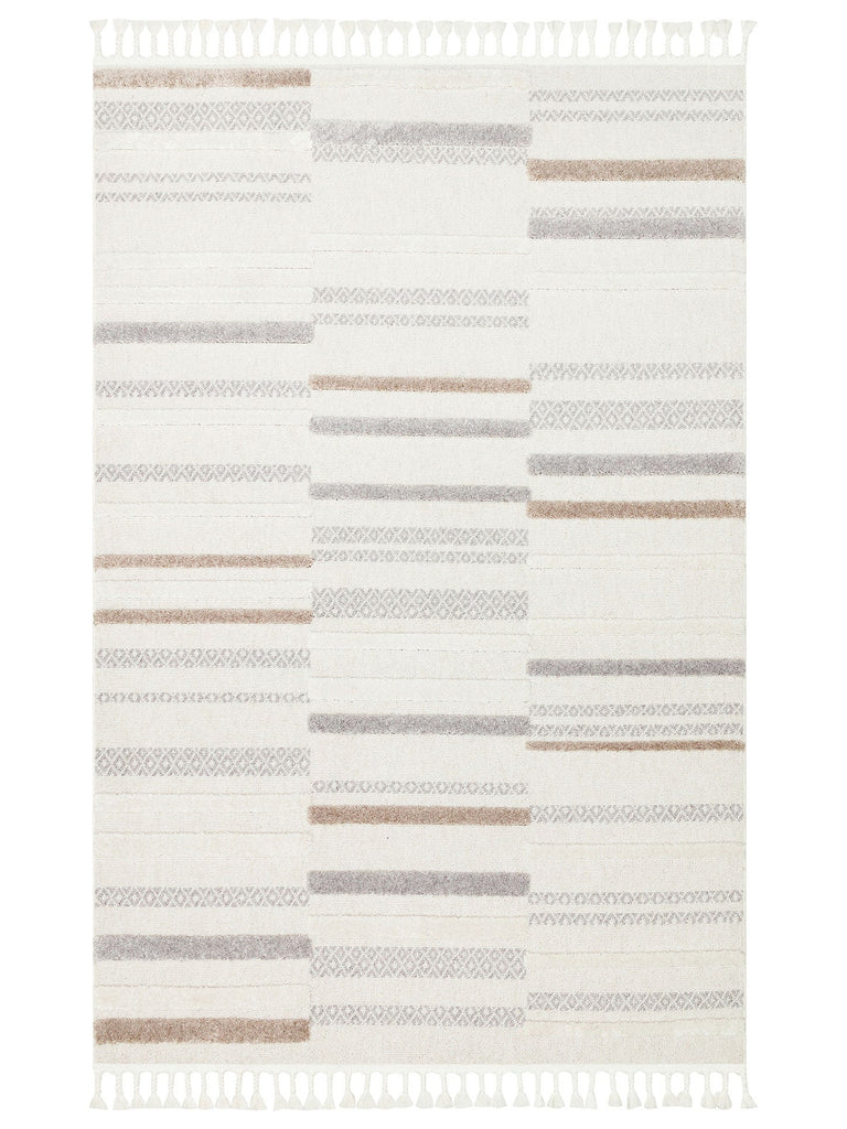 Tabasco Series Ethnic Patterned Living Room Hallway Modern Scandinavian Rug 01 WHITE GREY