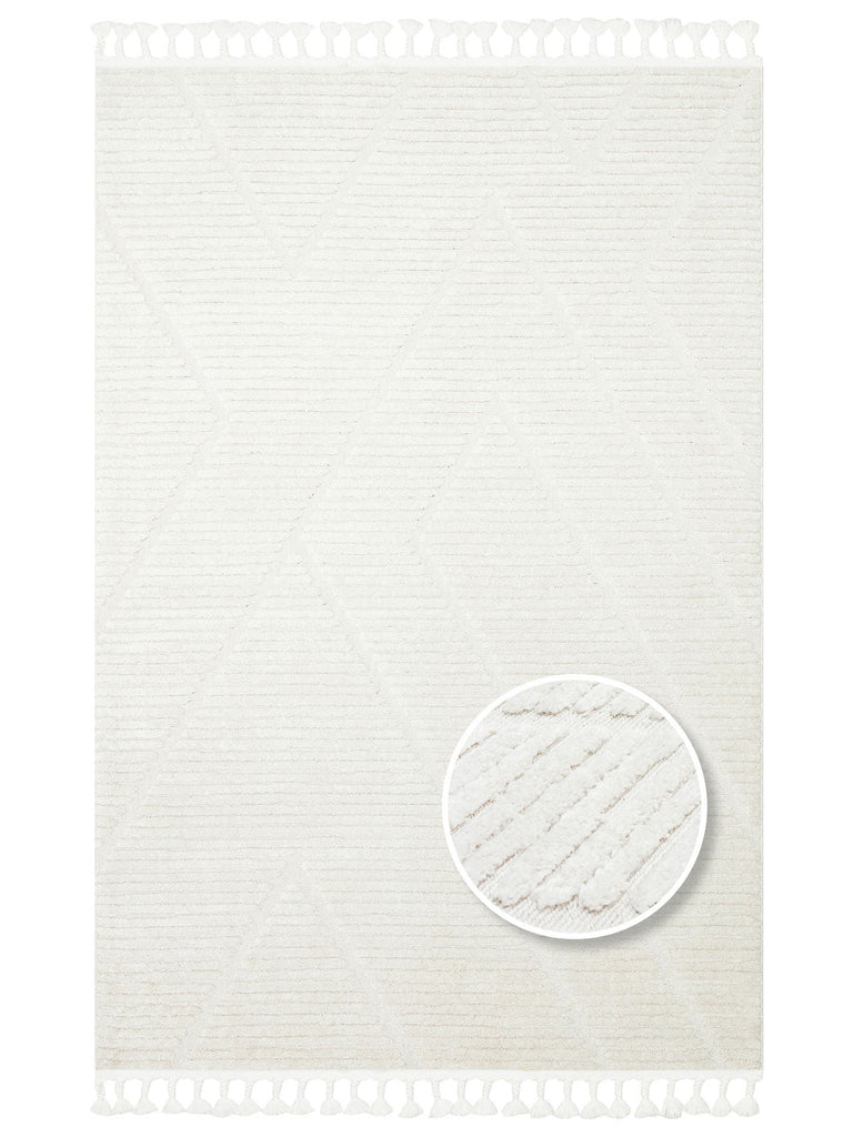 Tabasco Series Ethnic Patterned Living Room Hallway Modern Scandinavian Rug 08 WHITE