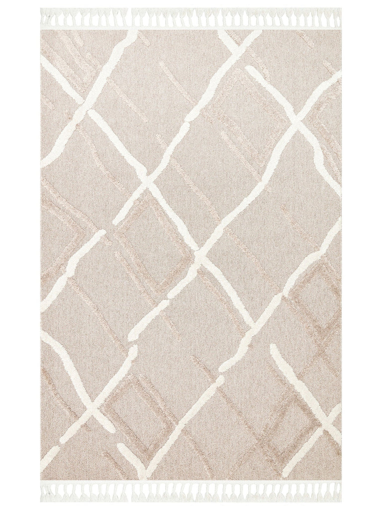 Tabasco Series Ethnic Patterned Living Room Hallway Modern Scandinavian Carpet TAB 03 BEIGE WHITE