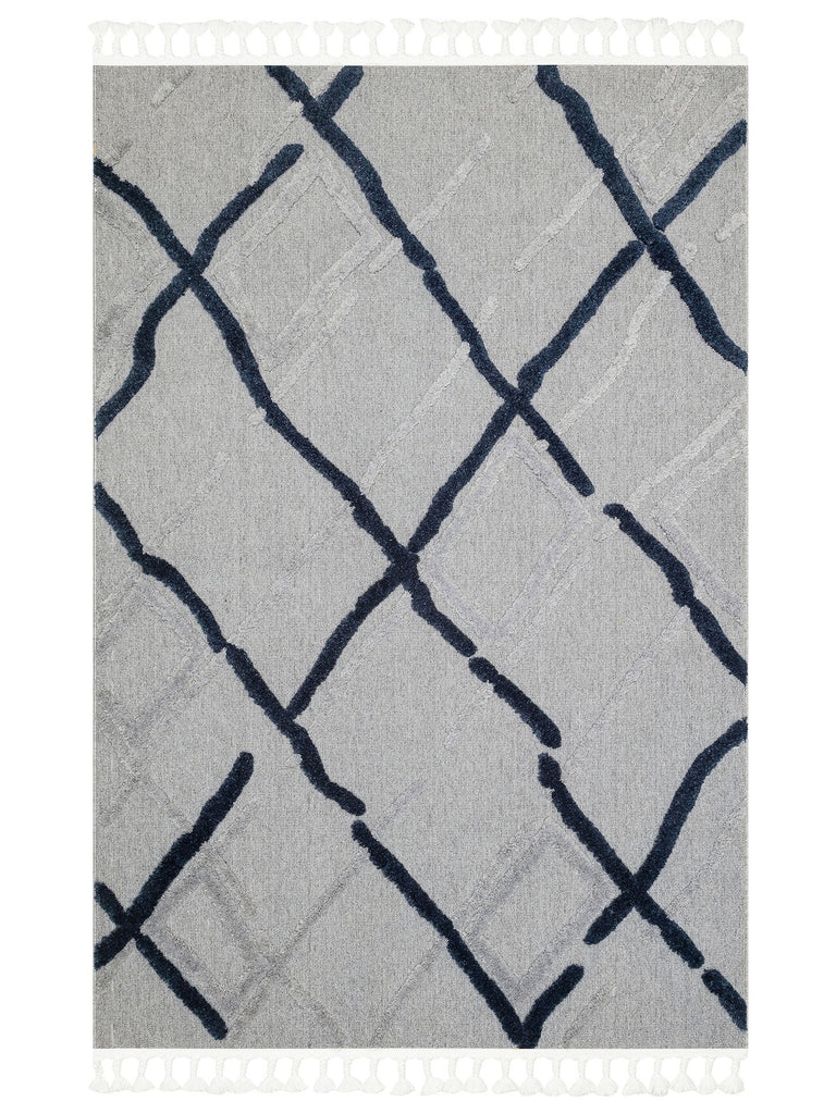 Tabasco Series Ethnic Patterned Living Room Hallway Modern Scandinavian Carpet TAB 03 GREY NAVY