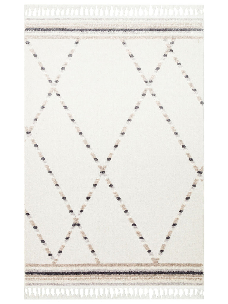 Tabasco Series Ethnic Patterned Living Room Corridor Modern Scandinavian Rug TAB 04 WHITE BEIGE