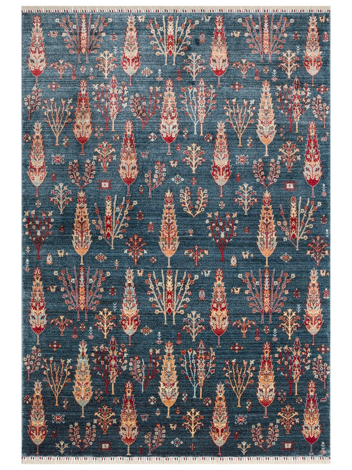 Oushak Carnaval 100% natürliche, leicht zu reinigende, handgefertigte TENCEL™ moderner Uşak-Teppich 08 NAVY TURQUOISE