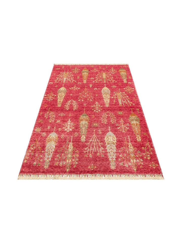 Oushak Carnaval %100 natürlich, leicht zu reinigen, handgefertigter TENCEL™ moderner Uşak-Teppich 08 RED AUTUMN
