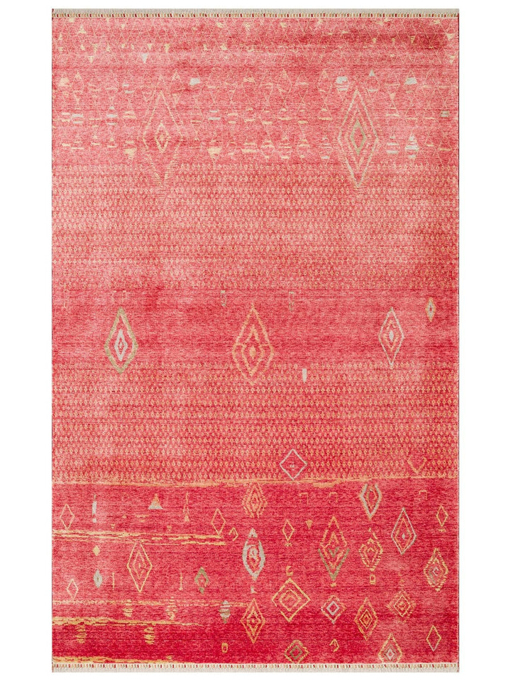 Oushak Carnaval 100 % naturel, facile à nettoyer, fabriqué à la main avec TENCEL™, tapis moderne d'Uşak ZR 15 RED AUTUMN