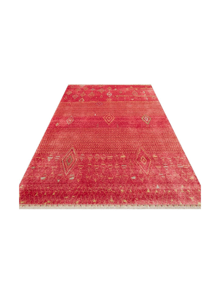 Oushak Carnaval 100 % naturel, facile à nettoyer, fabriqué à la main avec TENCEL™, tapis moderne d'Uşak ZR 15 RED AUTUMN