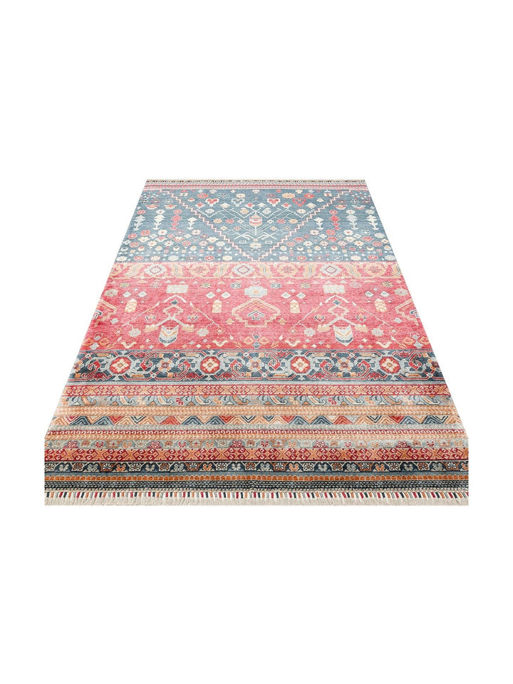 Oushak Carnaval 100 % naturel, facile à nettoyer, fabriqué à la main avec TENCEL™, tapis moderne d'Uşak 17 NAVY MULTY