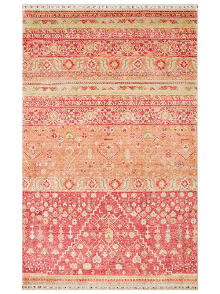 Oushak Carnaval 100 % naturel, facile à nettoyer, fabriqué à la main avec TENCEL™, tapis moderne d'Uşak 17 RED AUTUMN