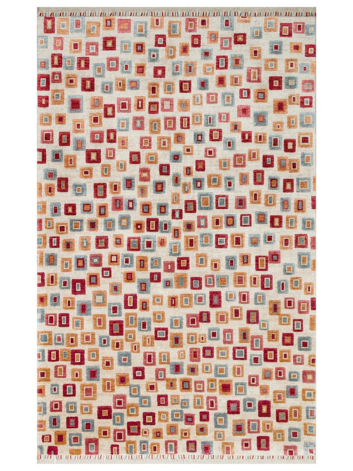 Oushak Carnaval %100 Naturel Kolay Temizlenir El Emeğiyle Üretilen TENCEL™ Modern Uşak Halısı 21 BEIGE MULTY - Carpetdocia - kusbakisi