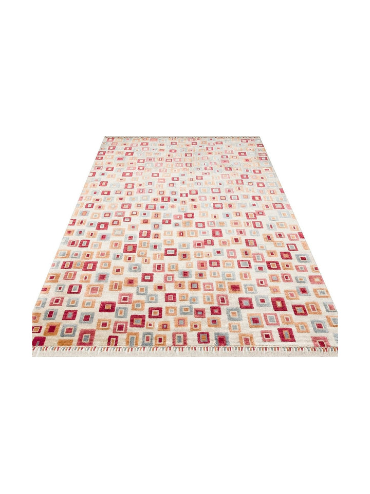 Oushak Carnaval 100 % naturel, facile à nettoyer, fabriqué à la main avec TENCEL™, tapis moderne d'Uşak 21 BEIGE MULTY