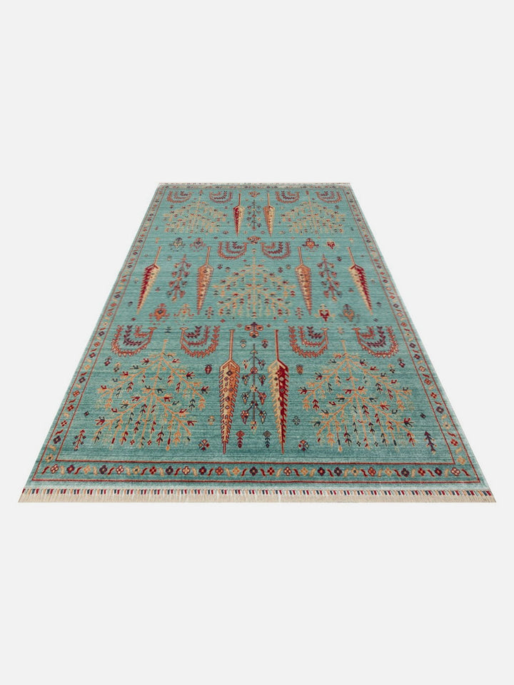 Oushak Carnaval %100 Naturel Kolay Temizlenir El Emeğiyle Üretilen TENCEL™ Modern Uşak Halısı 22 TURQUOISE - Carpetdocia