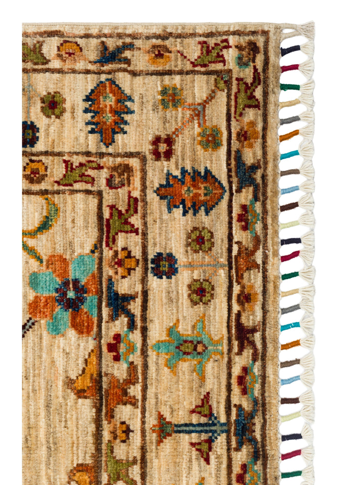 El dokuma Afgan halı krem bitkisel desen 85x125 cm