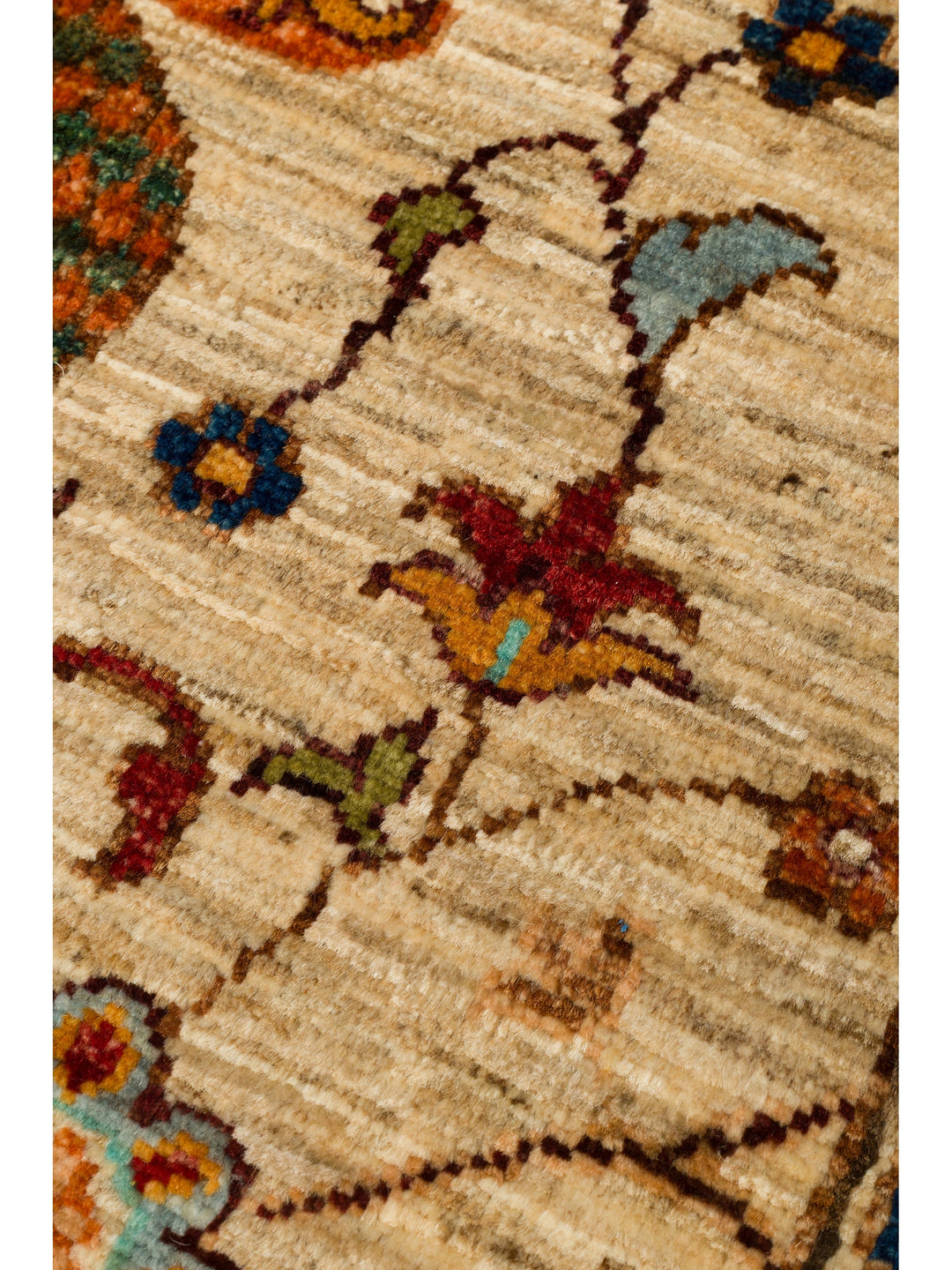 El dokuma Afgan halı krem bitkisel desen 85x125 cm