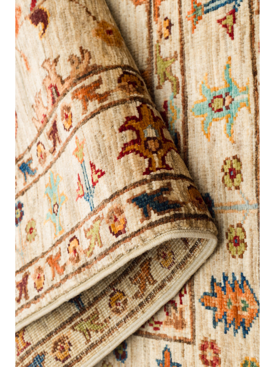 El dokuma Afgan halı krem bitkisel desen 85x125 cm