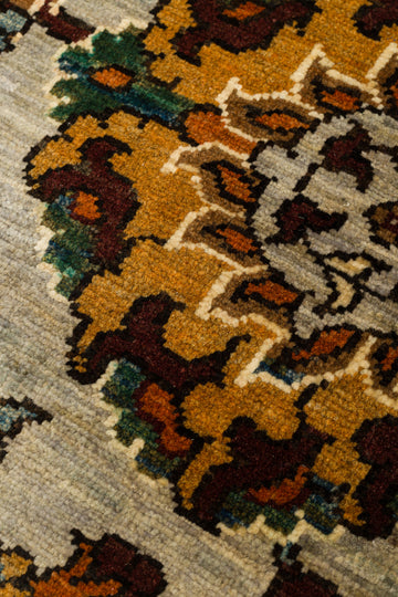El dokuma Afgan halı fildişi vazo ve i̇ri çiçek 249x302 cm desen detayı