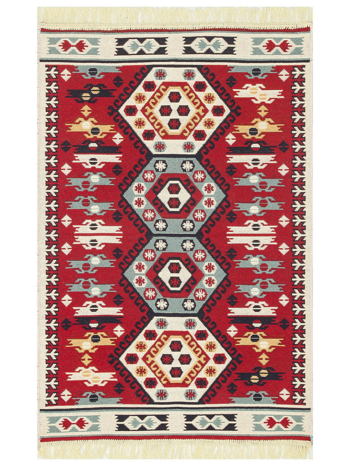 Maya %100 Naturel Pamuk Yıkanabilir Çift Taraflı Oturma Odası Mutfak Koridor Modern Kilim 30 RED - Carpetdocia