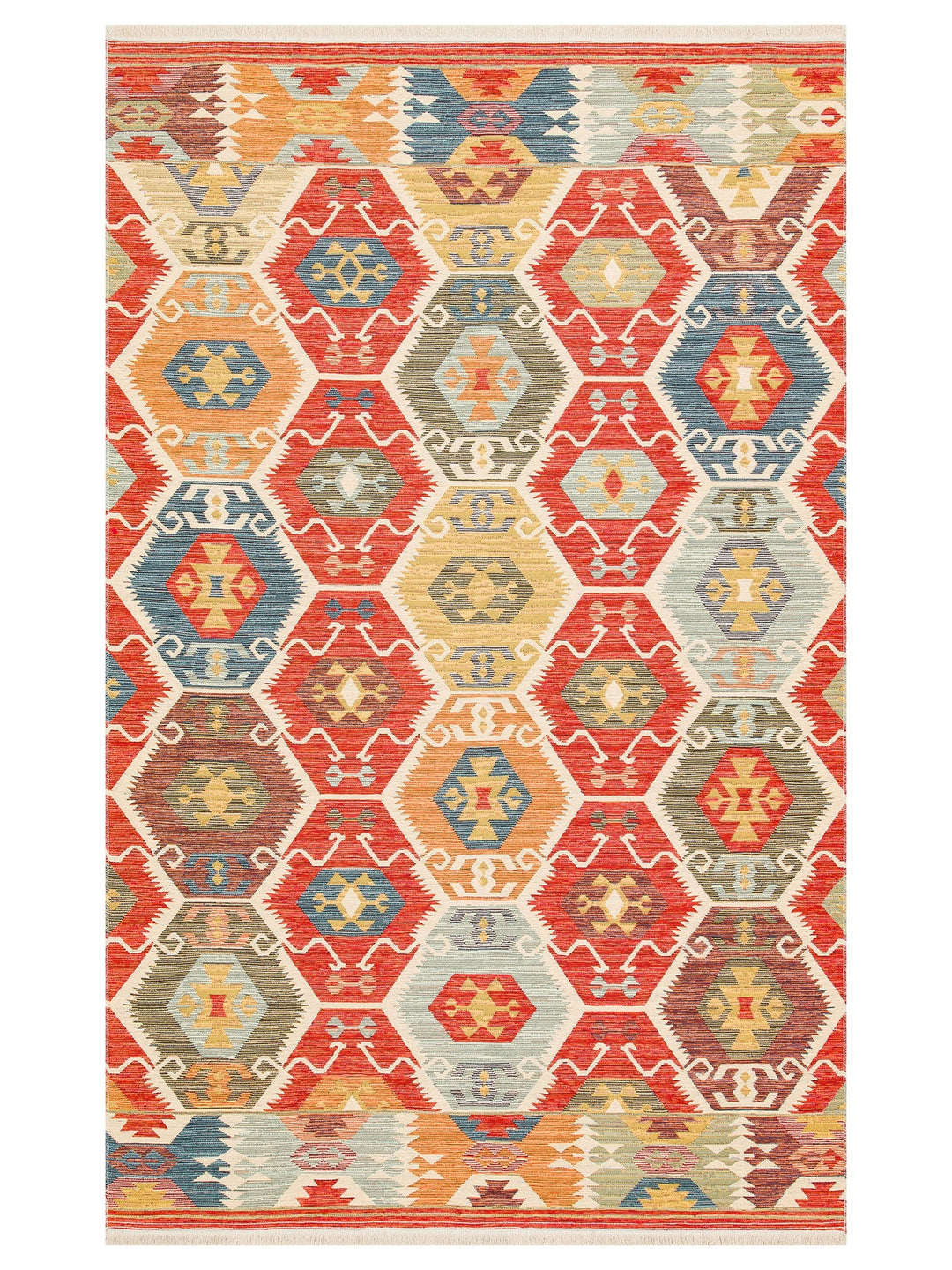 Rota Yıkanabilir, Çift Taraflı Kullanıma Uygun Yumuşak Tuşeli Otantik Kilim 06 RED - Carpetdocia