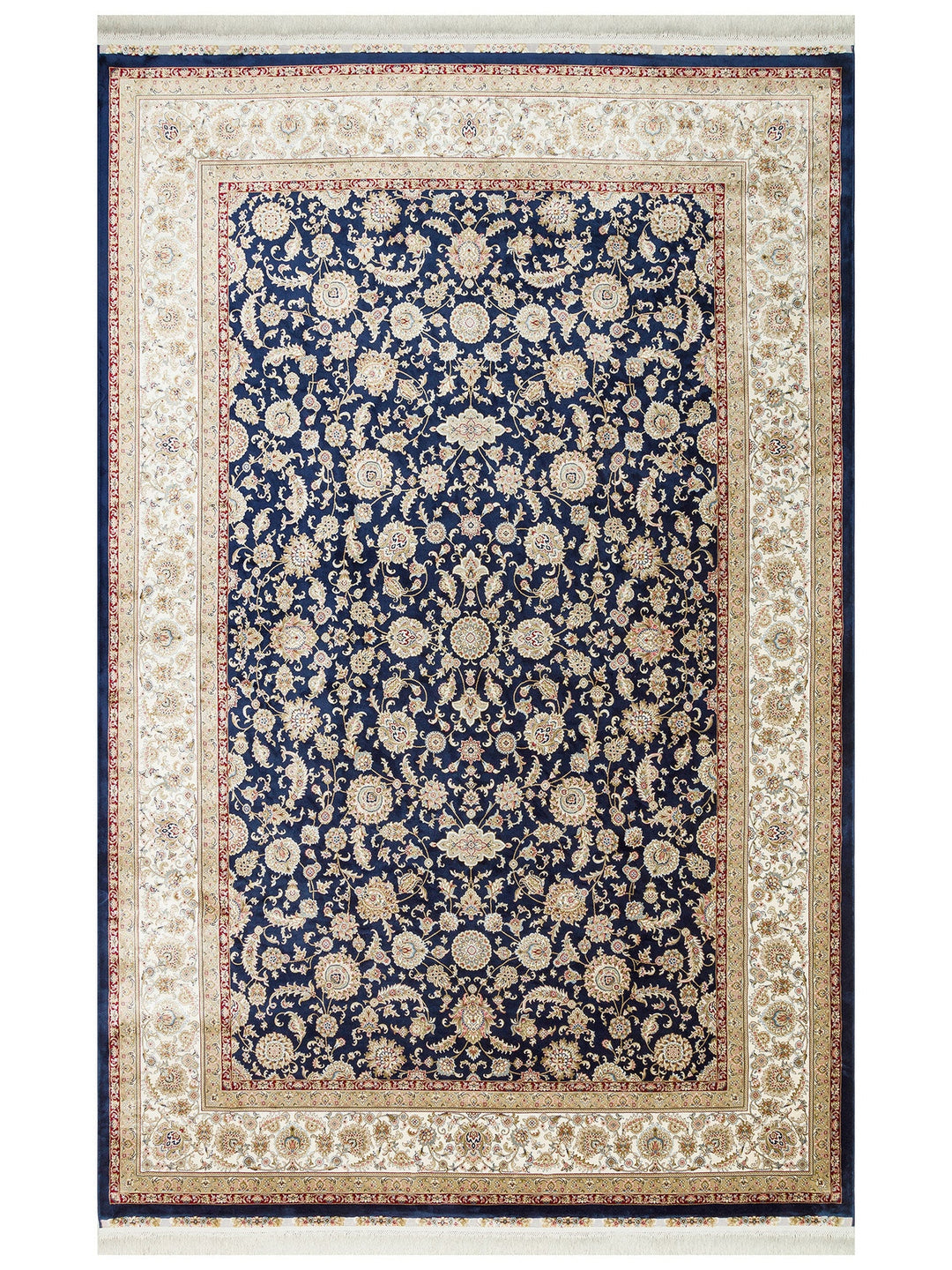 Topkapı Serisi Yüksek Kalite Sık Dokuma Klasik Desenli Özel Işıltılı Salon Halısı 03 NAVY CREAM - Carpetdocia