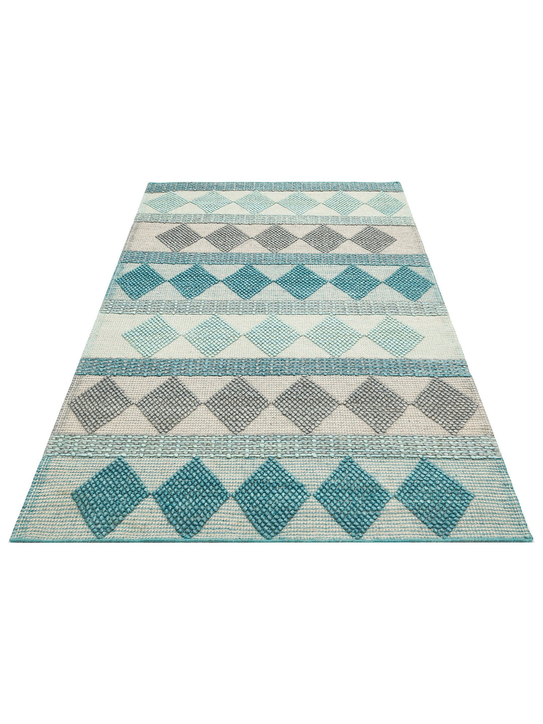 Woolstar %100 Naturel Kazak Desenli Salon Oturma Odası Koridor Antre El Dokuma Örgü Halı JD 01 BLUE - Carpetdocia
