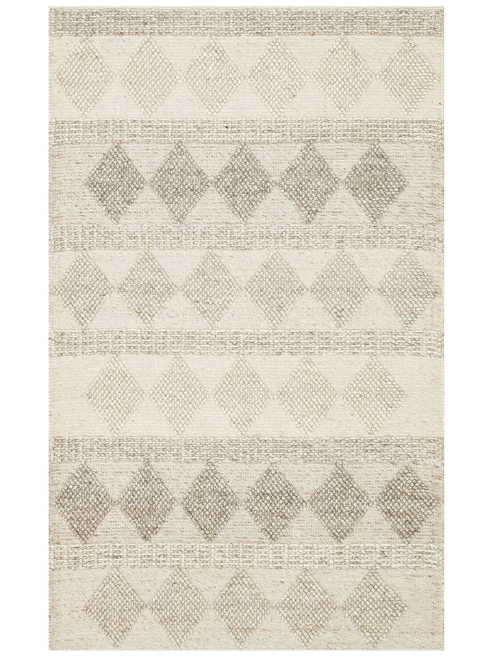 Woolstar %100 Naturel Kazak Desenli Salon Oturma Odası Koridor Antre El Dokuma Örgü Halı JD 01 NATU - Carpetdocia