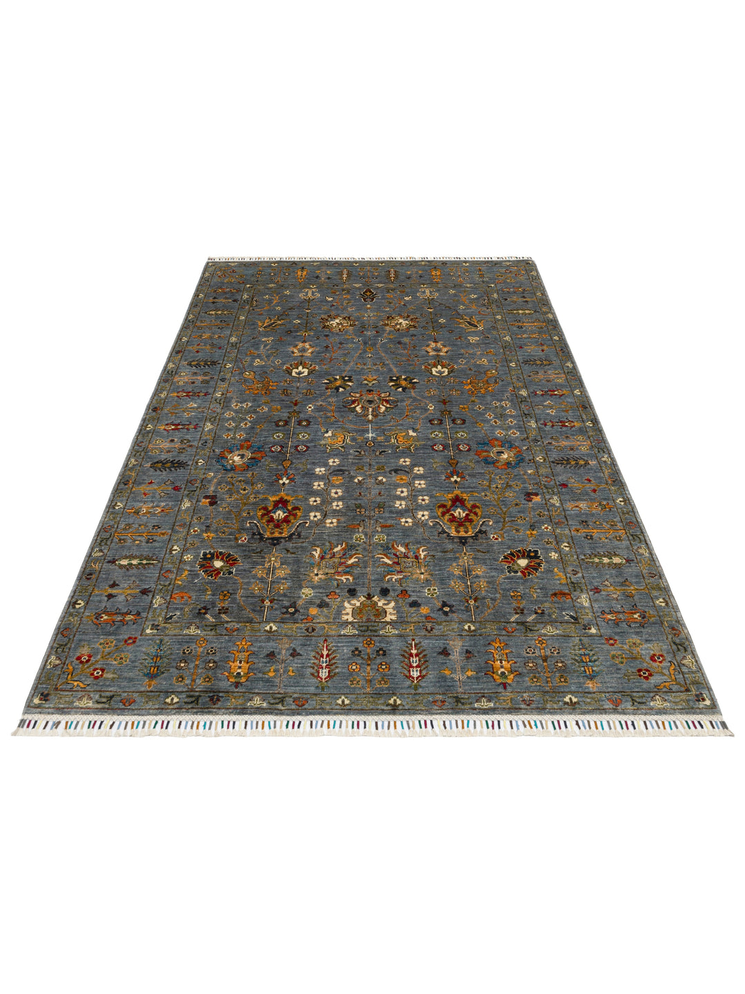 El dokuma Afgan halı mavi gri bitkisel desen 178x237 cm