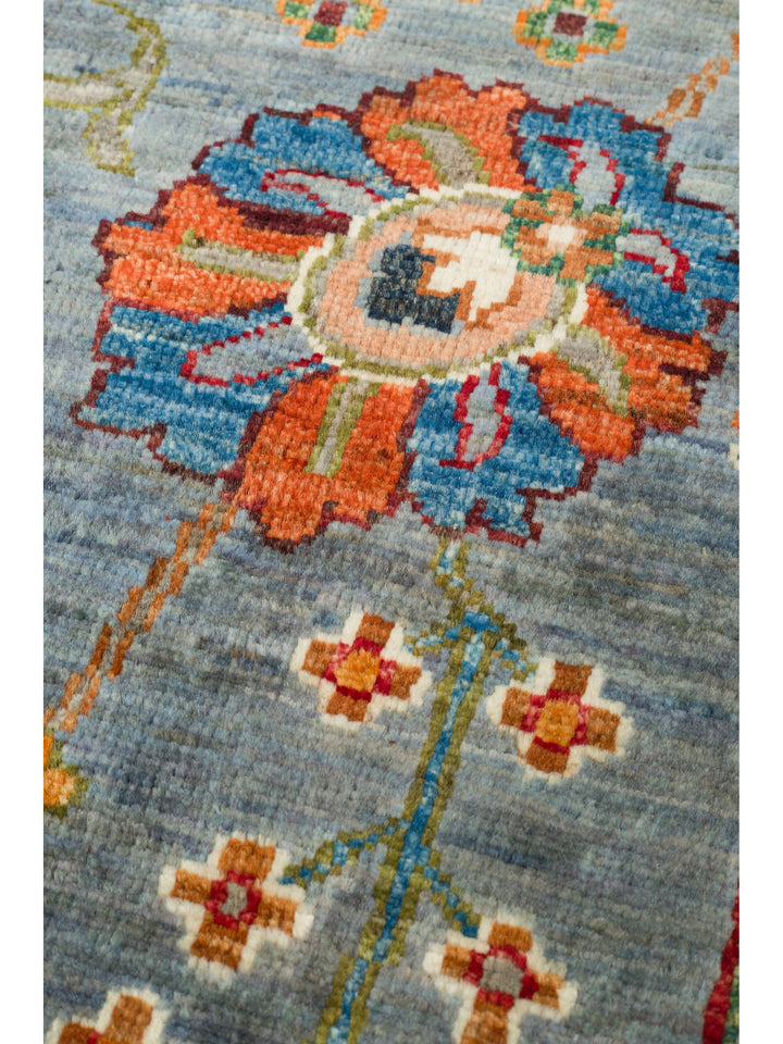 El dokuma Afgan halı mavi gri bitkisel desen 178x237 cm