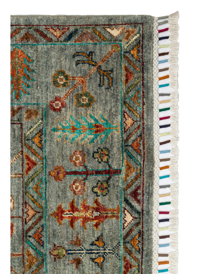 El dokuma Afgan halı çağla yeşili bitkisel desen 156x216 cm