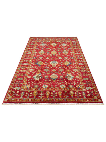 El dokuma Afgan halı kırmızı bitkisel desen 175 x 241 cm stüdyo