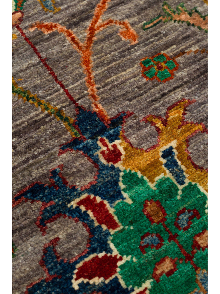 El dokuma Afgan halı gri bitkisel desen 150x209 cm