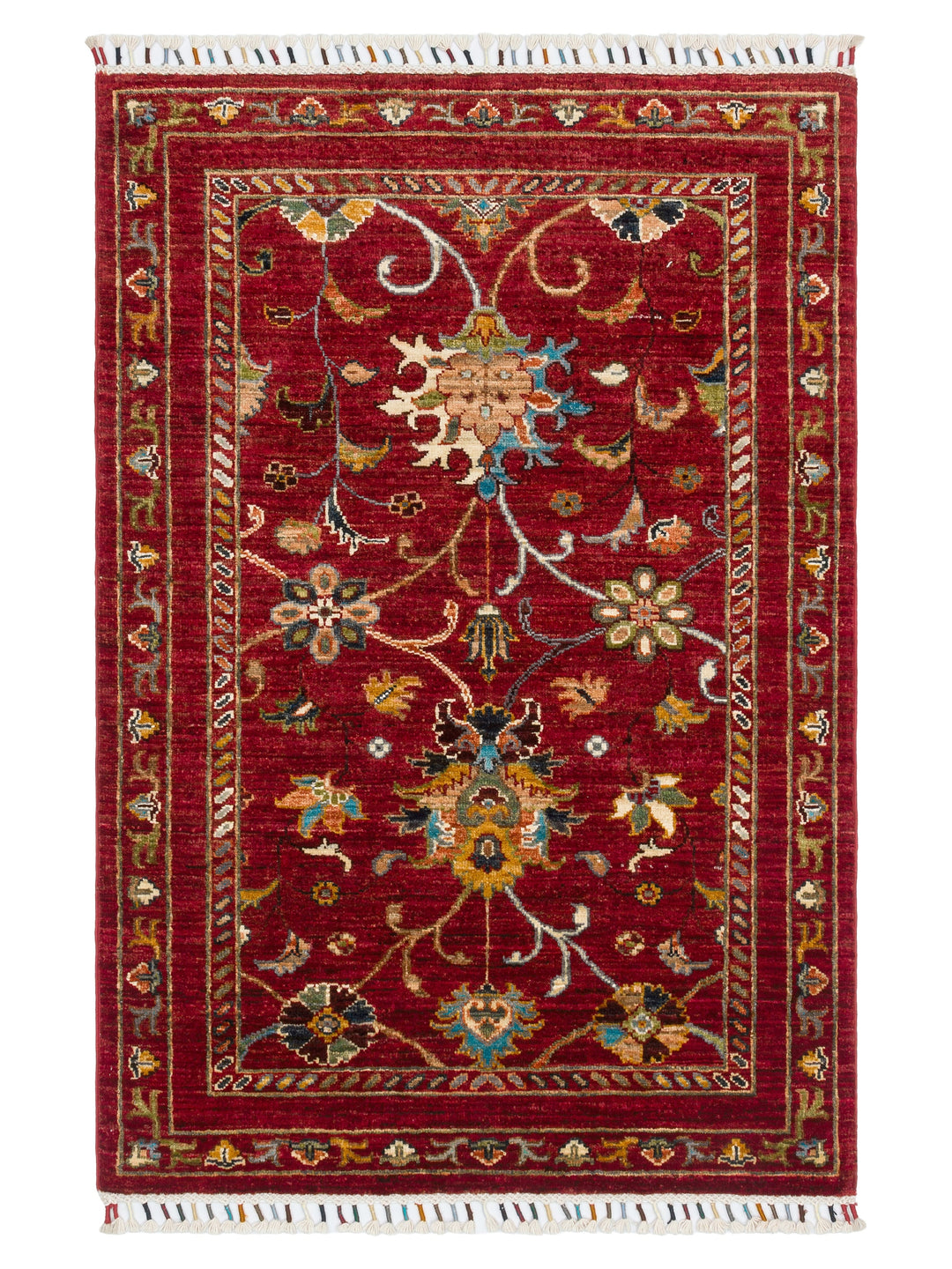 El dokuma Afgan halı kırmızı bitkisel desen 88x127 cm
