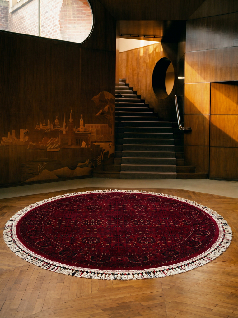 Tapis Uşak TENCEL™ à motif afghan Kabil, fabriqué à la main sur des métiers spéciaux 960 ROUGE Q