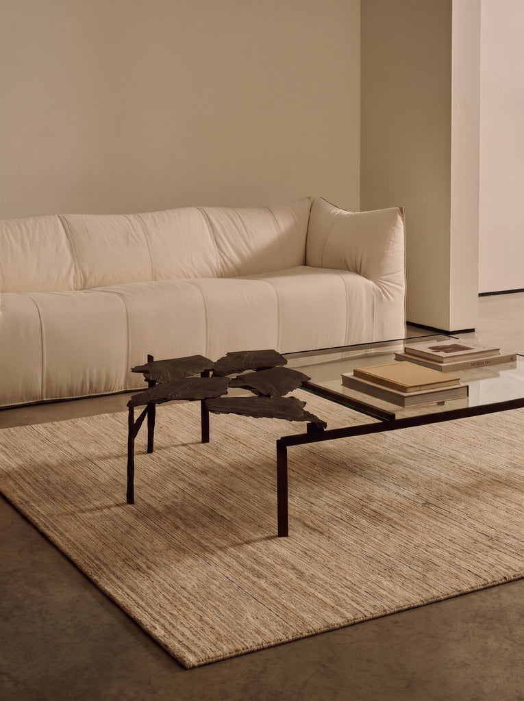 Helsinki Série Tapis tissé main moderne scandinave en laine et viscose 100 % naturelle pour salon, séjour BEIGE