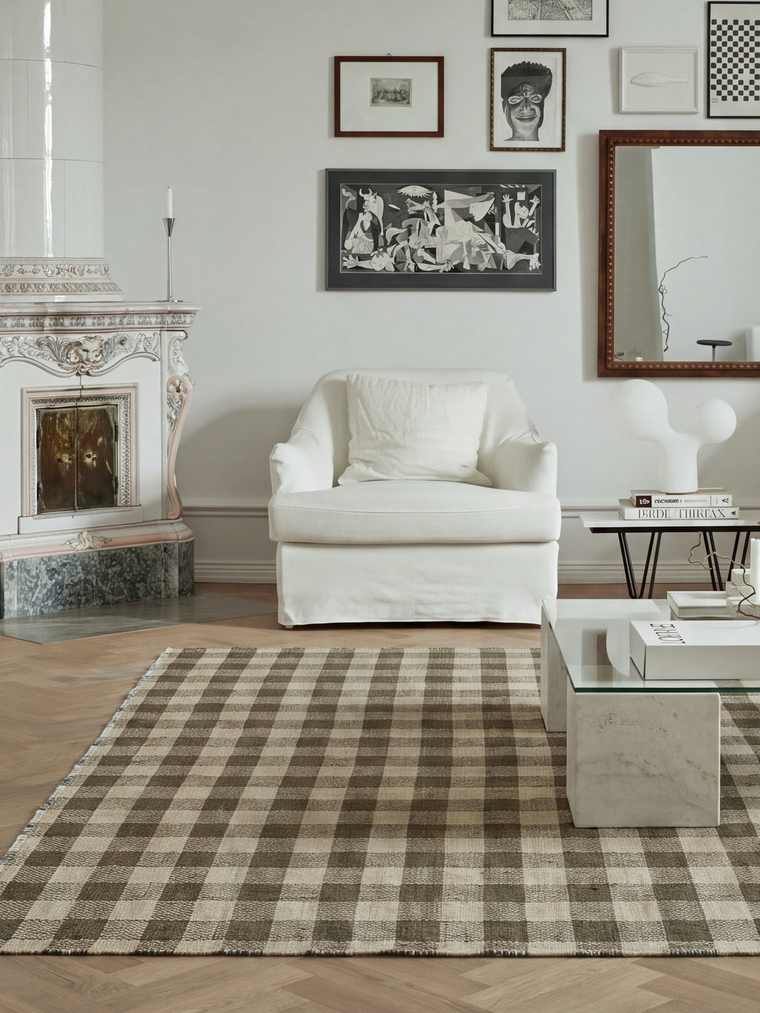 Oasis %100 Yün El Emeği ile Üretilen Kilim OLIVE CHECK oda görünümü