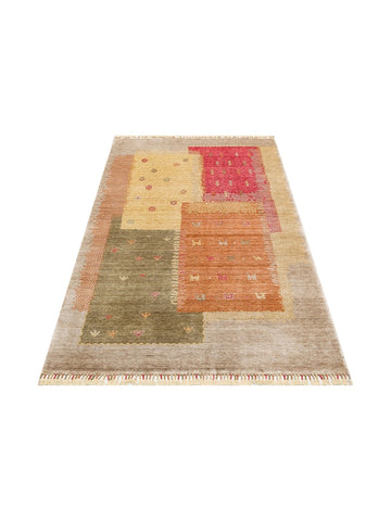 Oushak Carnaval %100 natürlich, leicht zu reinigen, handgefertigter TENCEL™ moderner Uşak-Teppich 07 BEIGE AUTUMN