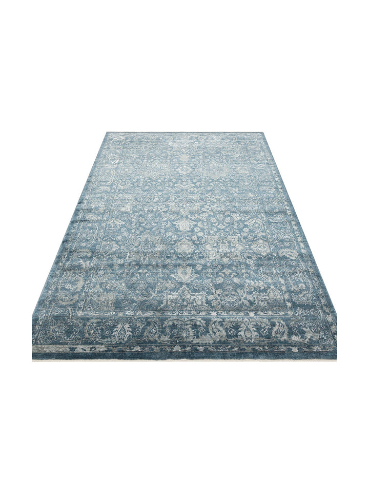 Çırağan %100 Naturel Özel Işıltılı El Emeği ile Özel Tezgahlarda Üretilen Tensel Uşak Halısı 02 NAVY - Carpetdocia