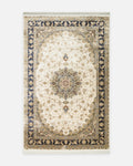 Tapis de salon spécial scintillant à tissage serré de haute qualité à motif classique série Topkapı 04 CRÈME