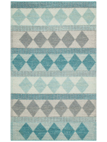 Woolstar %100 Naturel Kazak Desenli Salon Oturma Odası Koridor Antre El Dokuma Örgü Halı JD 01 BLUE - Carpetdocia